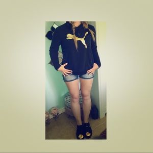 Puma Suede Gold Platform Shoes and Sweatshirt